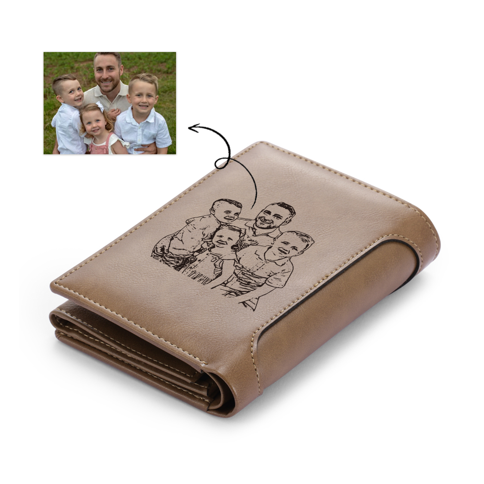 3 Names-Personalized Doll Customized Leather Men's Wallet Customized Name Folding Brown Wallet for Dad