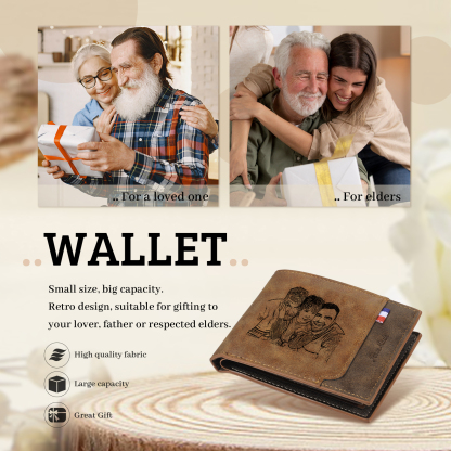 4 Names - Personalized Photo Custom Leather Men's Folding Wallet as a Father's Day Gift for Dad