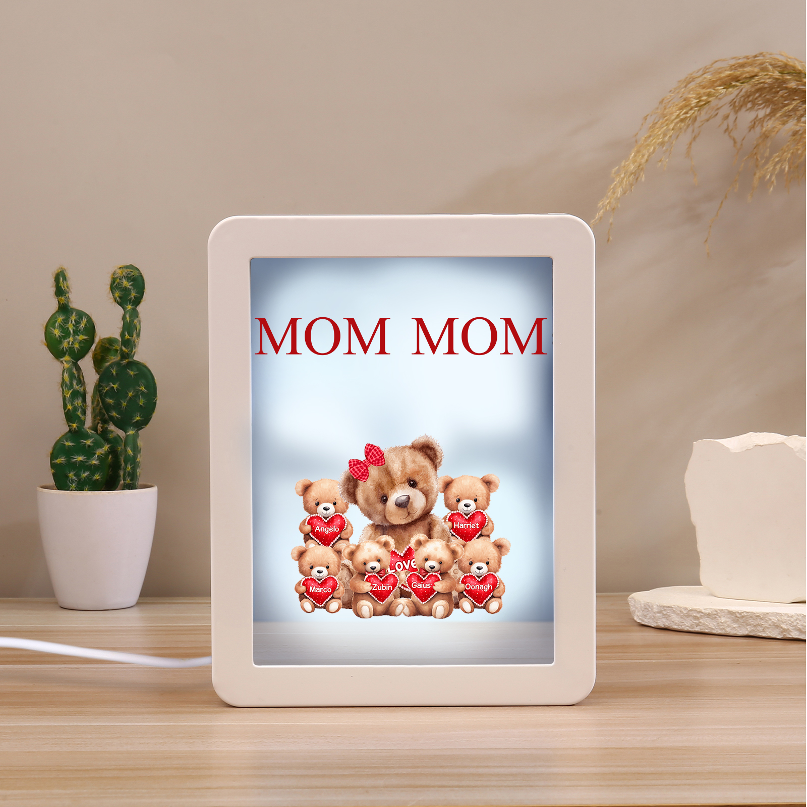 6 Names - Personalized Mum Home Bear Style Custom Text LED Night Light Gift for Mum