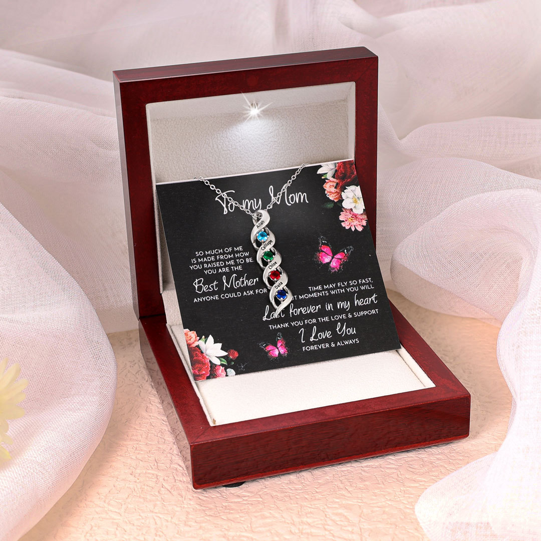 4 Names-Personalized Necklace Cascading Pendant with 4 Birthstones Engraving 4 Names Gifts for Her