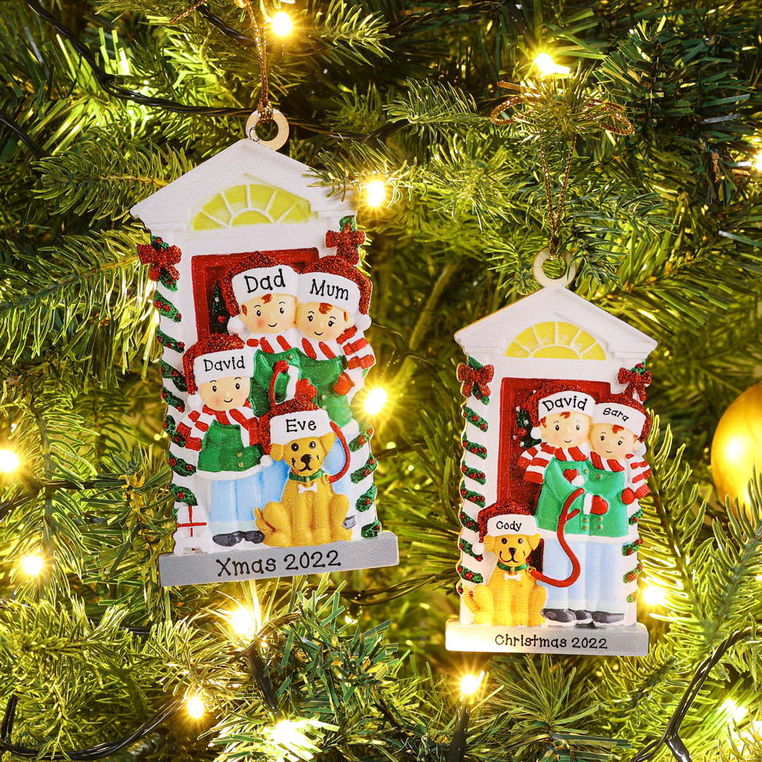 6 Names+Dog Name-Personalized Family Christmas Xmas Tree Decoration Hanging Wooden Ornament with Name-Family with Dog