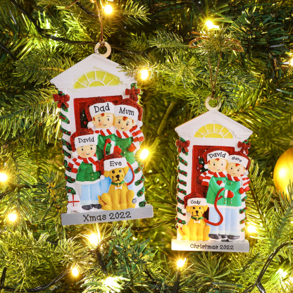 6 Names+Dog Name-Personalized Family Christmas Xmas Tree Decoration Hanging Wooden Ornament with Name-Family with Dog