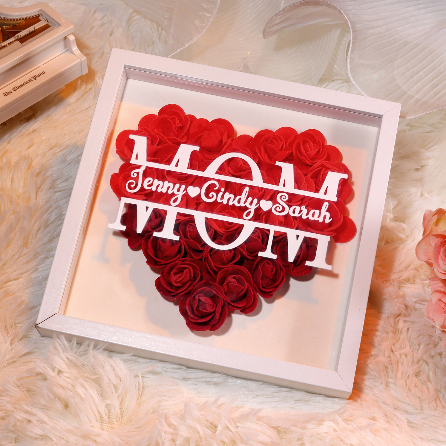 Personalized Name Rose Heart Density Board Frame Custom Text Gift For Mom