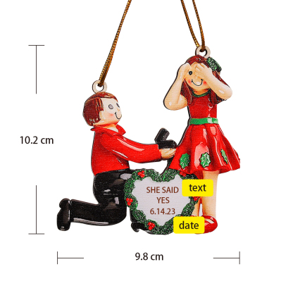 Personalized Engagement Christmas Ornaments Custom Text & Date Wooden Hanging Ornament Gift for Couples