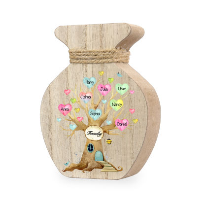8 Names - Personalized Custom Text and Name Wooden Ornament Vase as A Gift for Family
