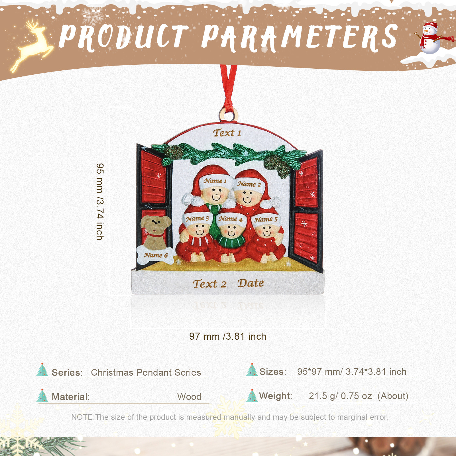 6 Names-Personalized Family Wooden Christmas Xmas Tree Decoration Ornament-Custom 6 Names Hanging Ornament  with Dog Gifts For Family