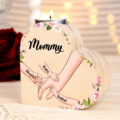 Personalized Handheld Heart-Shaped Candle Holder Set with Gift Box with Custom 1-6 Names Mother's Day Gift for Grandma