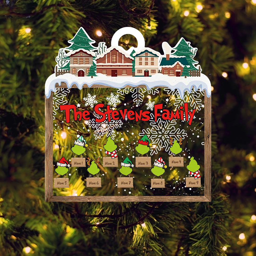 MERRY GRINCHMAS Grinch Personalized Christmas Ornament Engraved 8 Names Gifts For Family | Jessemade