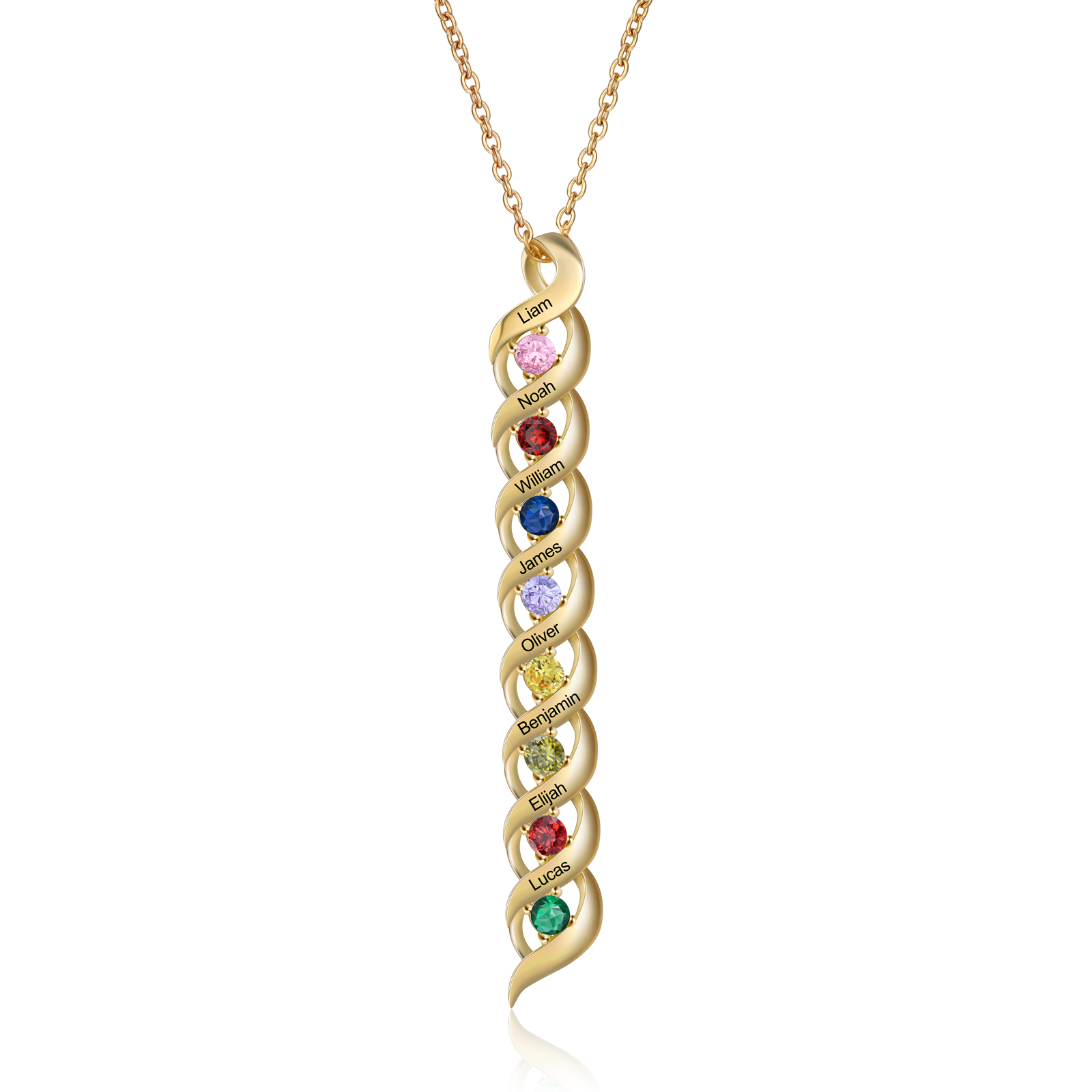 8 Names-Personalized Birthstones Necklace Set With Rose Gift Box-Custom Cascading Pendant Necklace Engraving 8 Names Gifts for Her