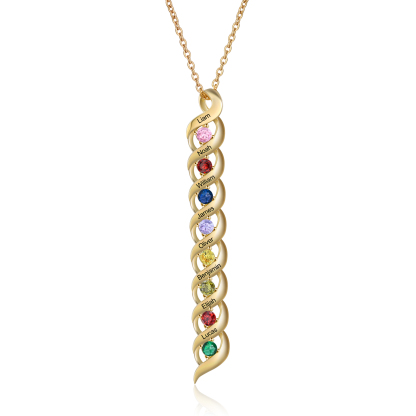 8 Names-Personalized Birthstones Necklace Set With Rose Gift Box-Custom Cascading Pendant Necklace Engraving 8 Names Gifts for Her