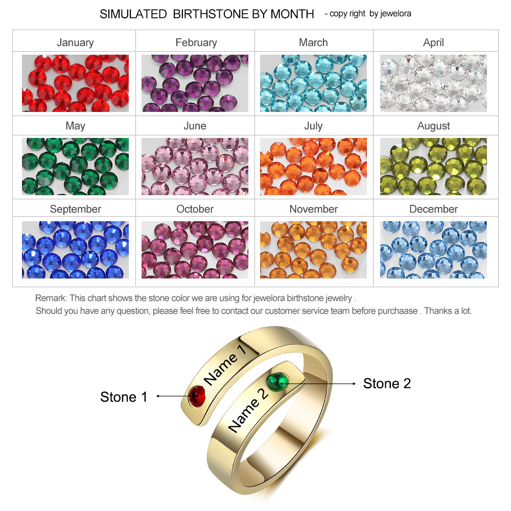 Personalized Ring With 2 Birthstones Engraved Names Ring Gift For Women