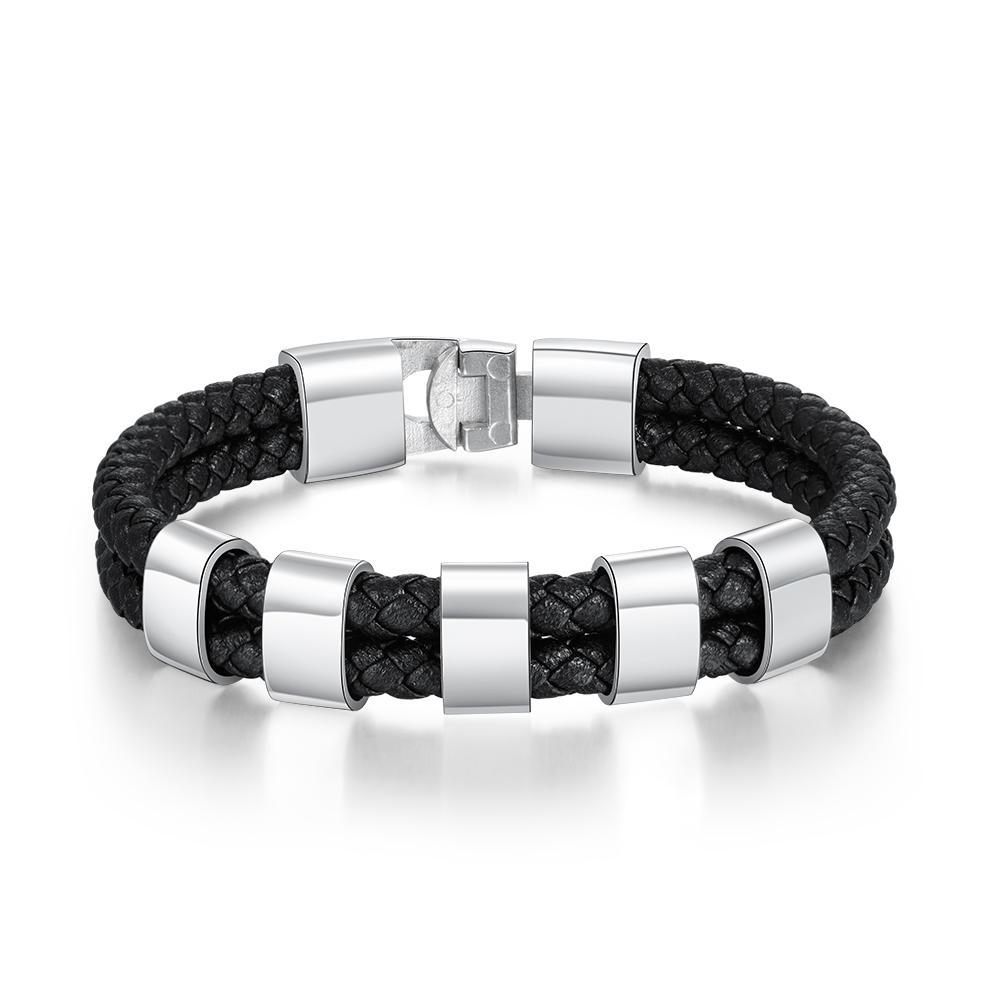 Customized Braided Leather Bracelet Engraved 5 Names Men's Bracelet Gifts For Him