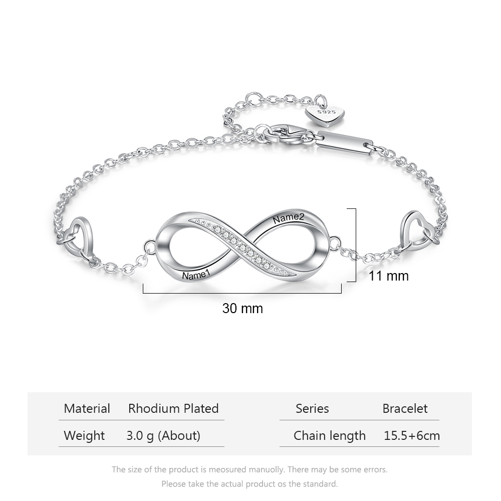 Personalized Engraving 2 Names Infinity Adjustable Bracelets For Women