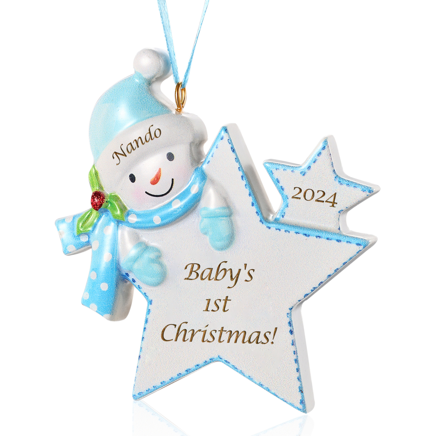 Custom Baby's First Christmas Snowman Star Ornament