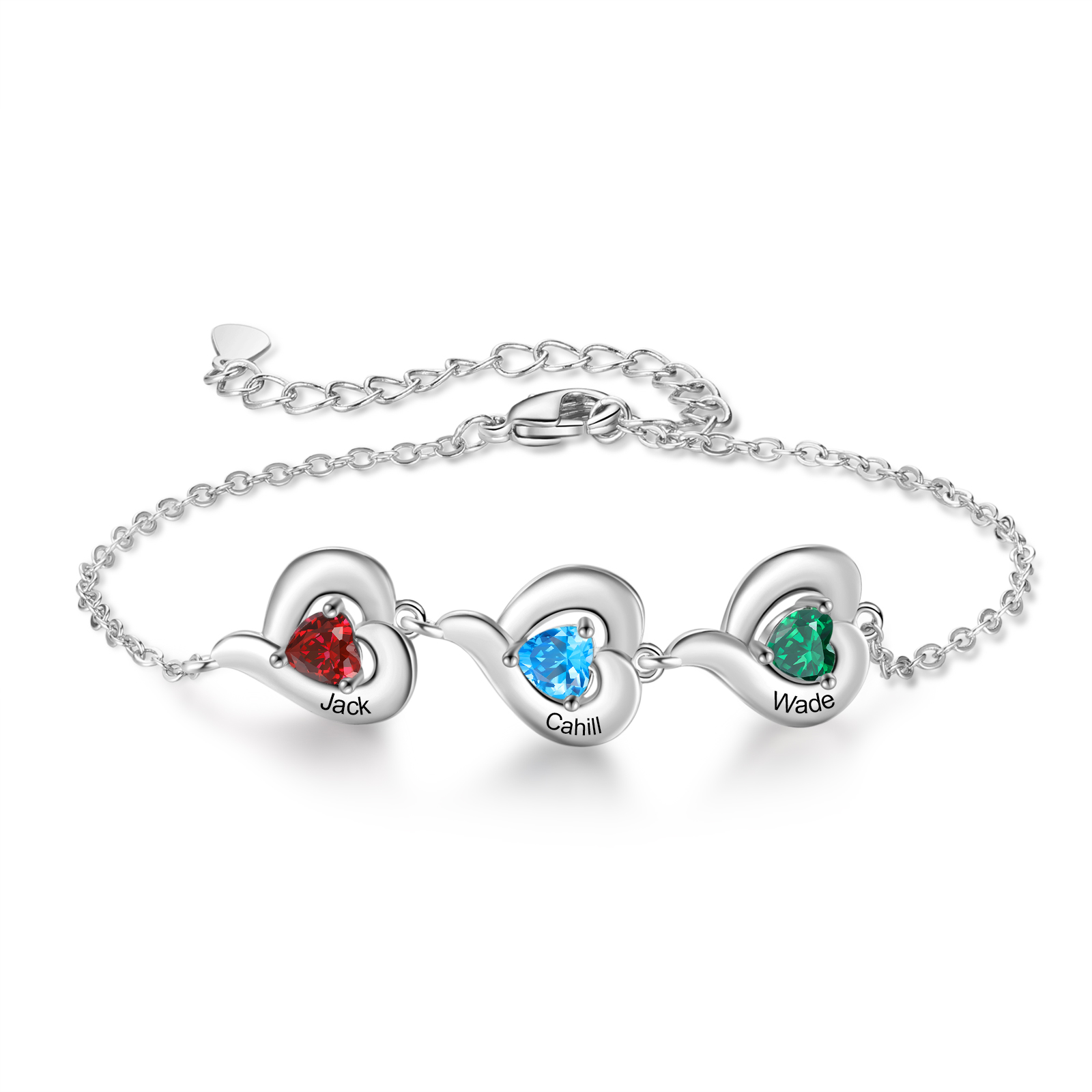 Personalized 1-5 Names Adjustable Heart Birthstone Bracelet | Jessemade