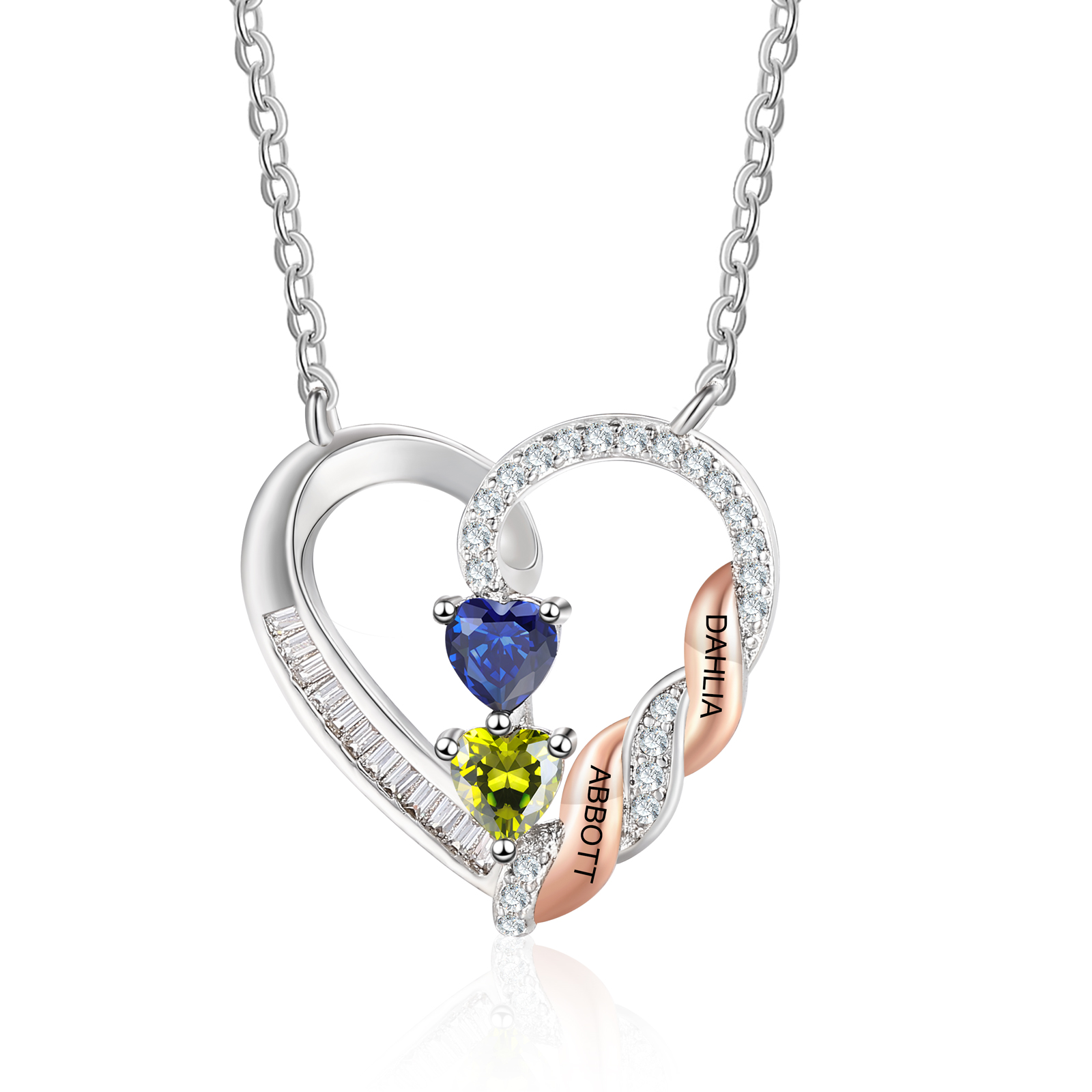 Personalized 2-4 Birthstones Heart Necklace