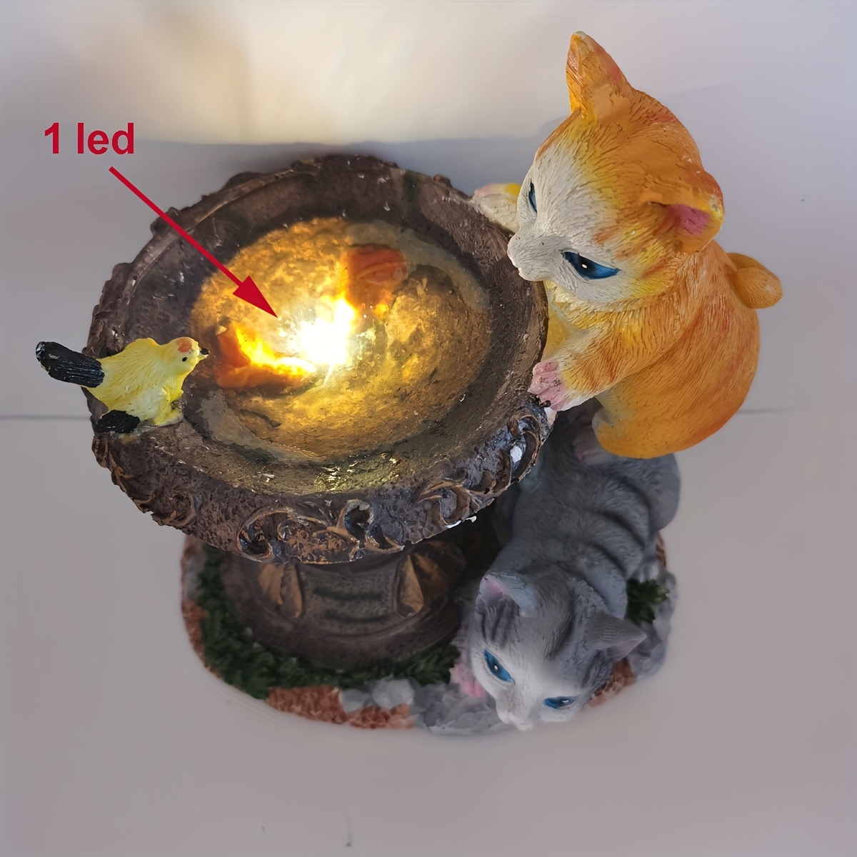 1pc Resin Animal Solar Figurine Lights, Outdoor Solar LED Double Cats Play Fish Decor, Solar Animal Lawn Light Waterproof Solar LED Light Outdoor Decoration, Landscape Lighting & Accessories