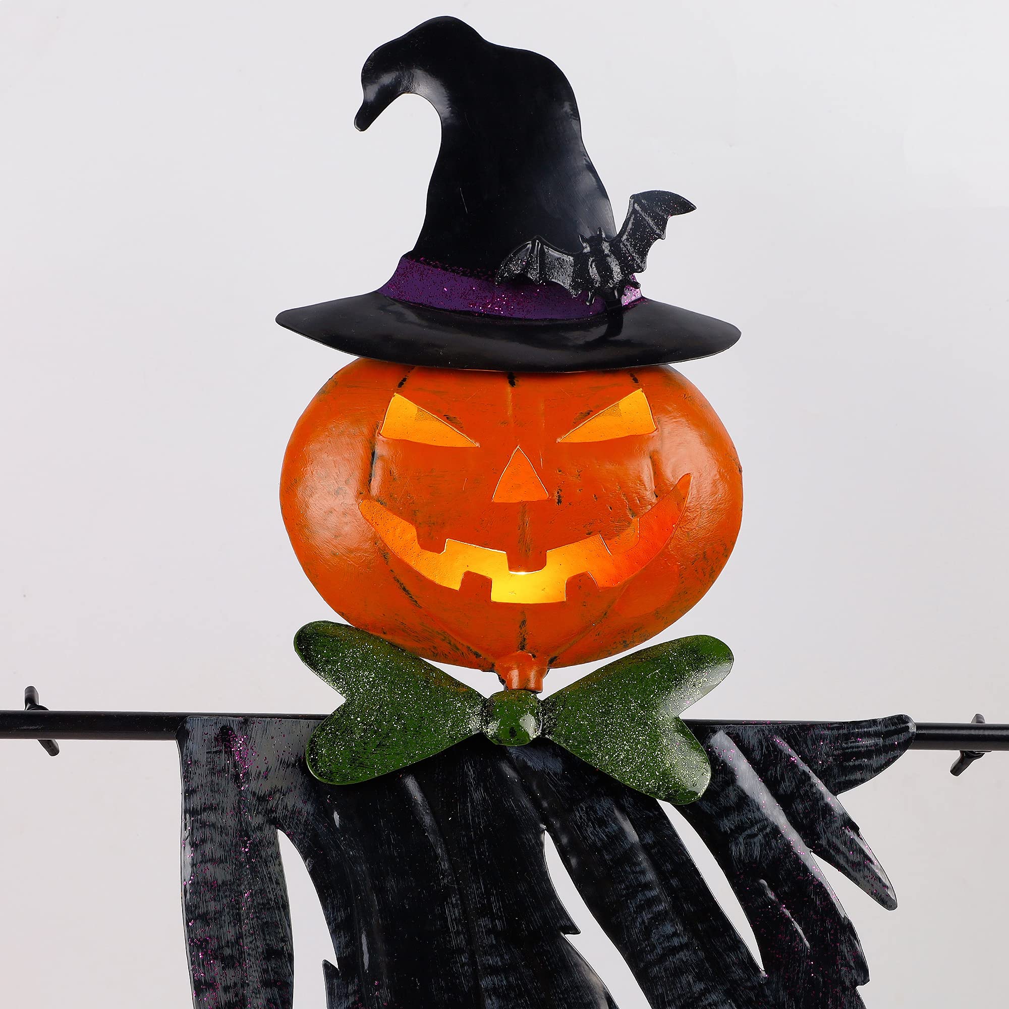 Halloween Solar Powered Pumpkin Hair Light Up Scarecrow Metal Ground Stakes