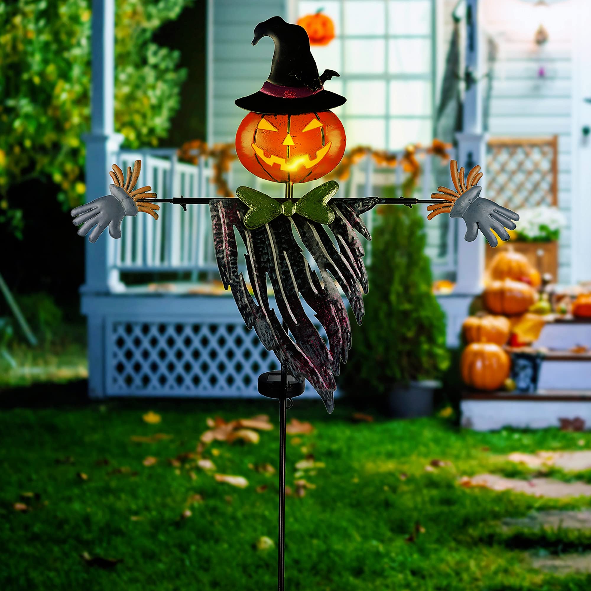 Halloween Solar Powered Pumpkin Hair Light Up Scarecrow Metal Ground Stakes