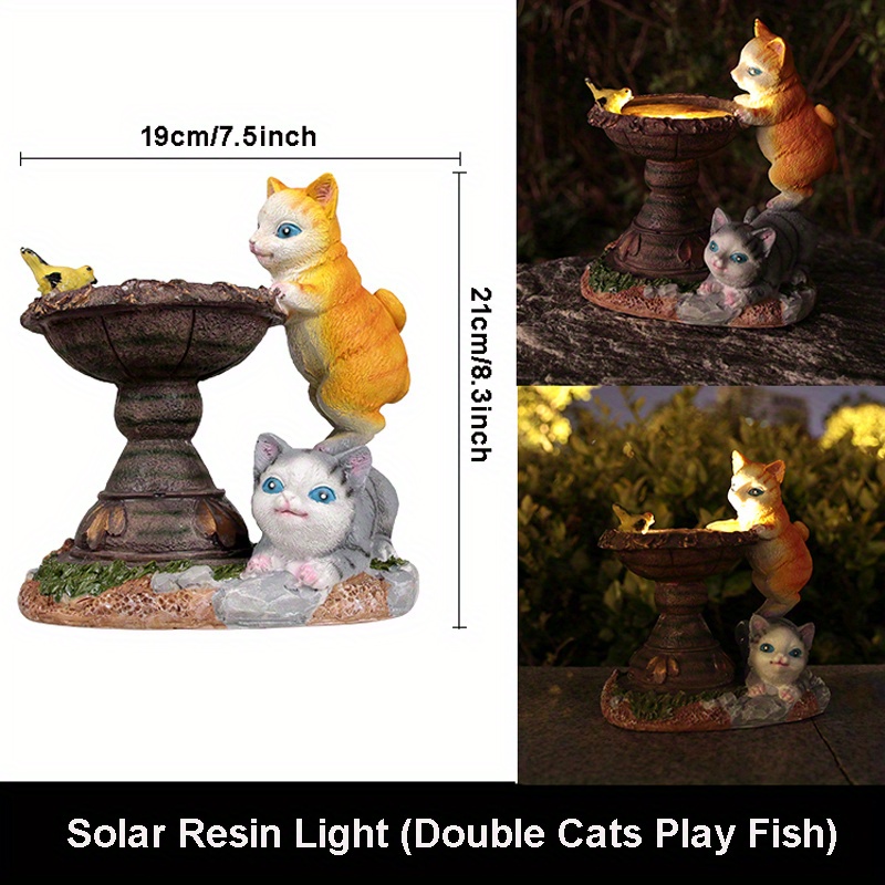 1pc Resin Animal Solar Figurine Lights, Outdoor Solar LED Double Cats Play Fish Decor, Solar Animal Lawn Light Waterproof Solar LED Light Outdoor Decoration, Landscape Lighting & Accessories