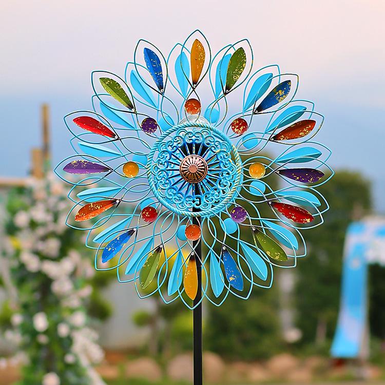 Solar-Powered Colorful Leaves Windmill