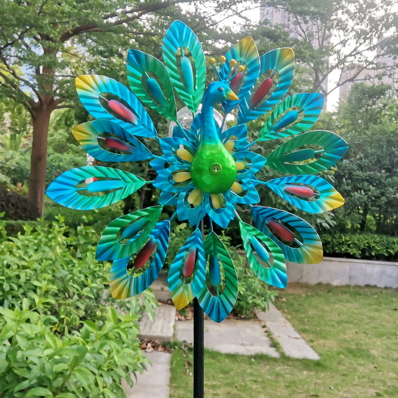 Solar-Powered Windmill with Colorful Fan Blades and Changing LED Light