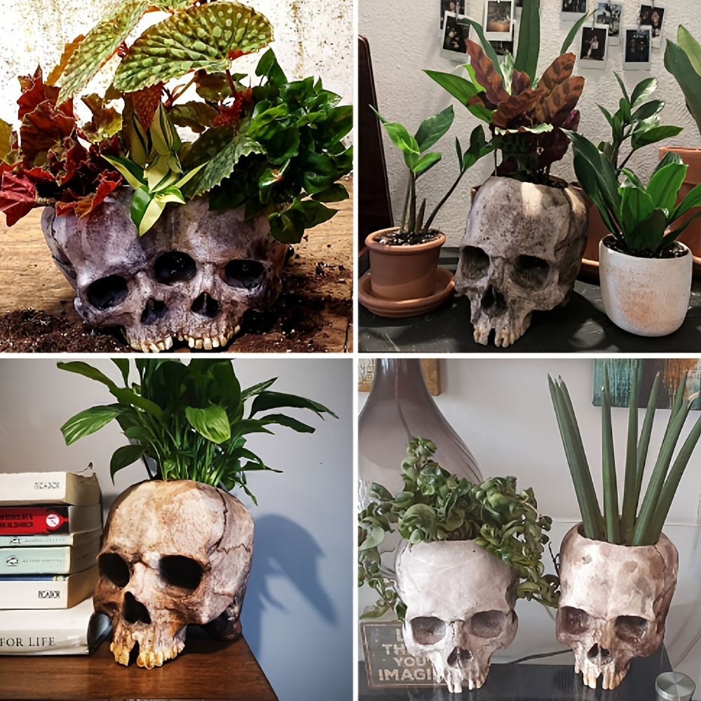 Skull Plant Pot Head Yard Art Outdoor And Garden Decor