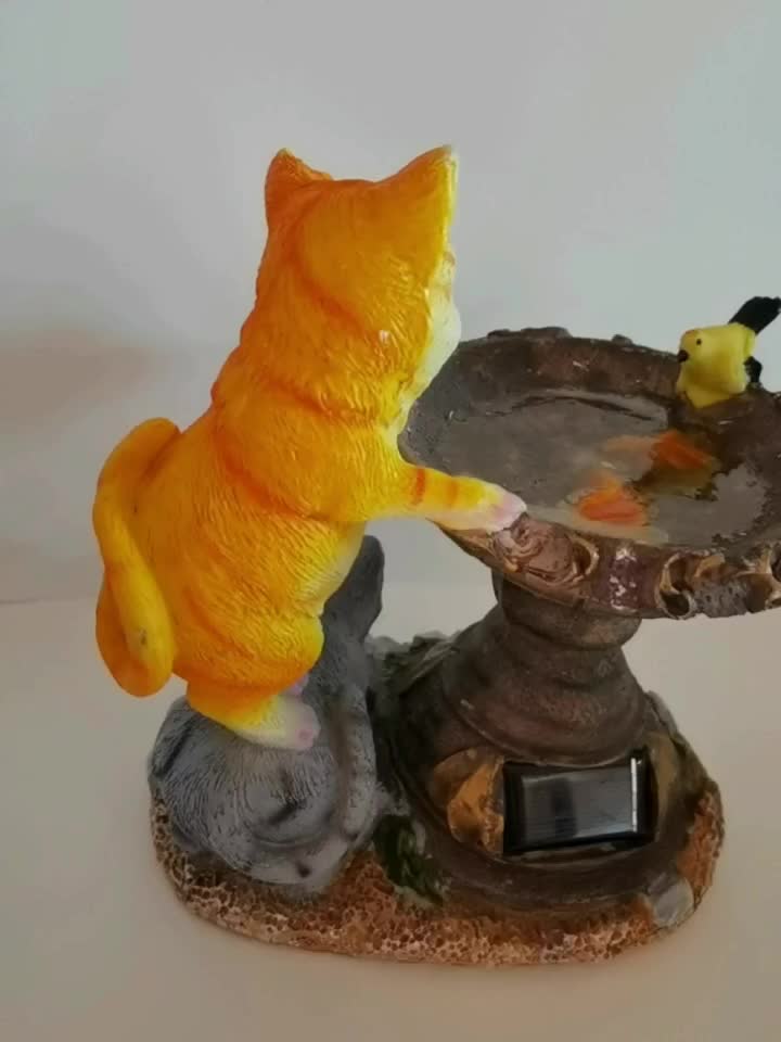 1pc Resin Animal Solar Figurine Lights, Outdoor Solar LED Double Cats Play Fish Decor, Solar Animal Lawn Light Waterproof Solar LED Light Outdoor Decoration, Landscape Lighting & Accessories