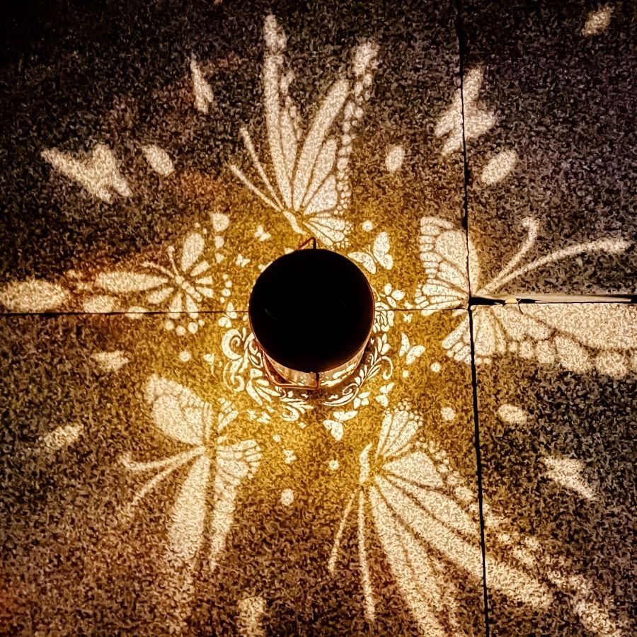 Solar-Powered Butterfly Cut-Out Metal Lantern with LED Light