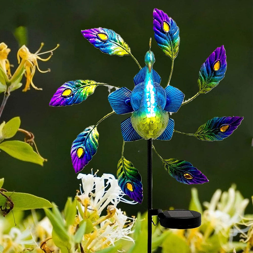 Solar LED Light Windmill Peacock Art Wind Spinner 
