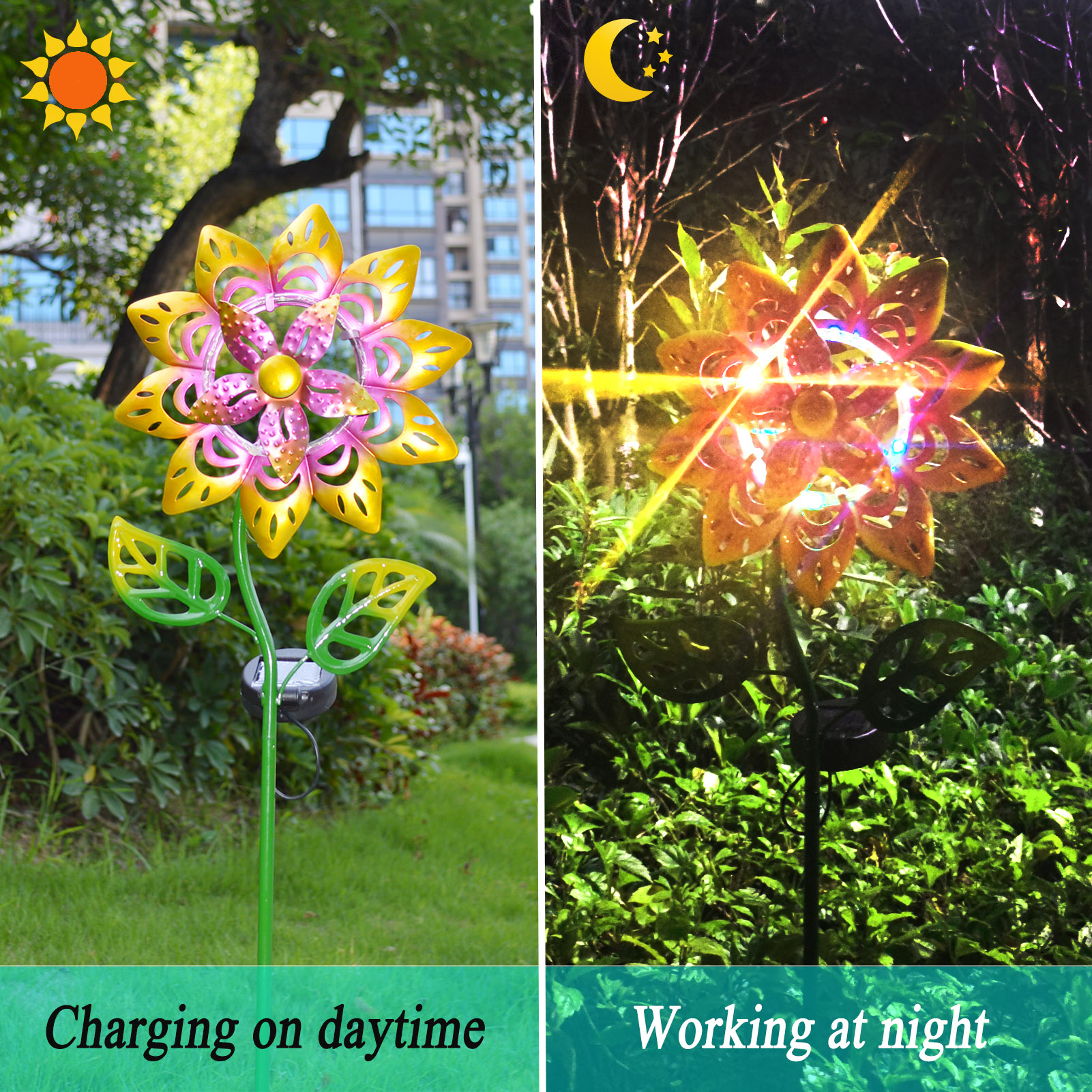 Solar-Powered LED Sunflower Windmill