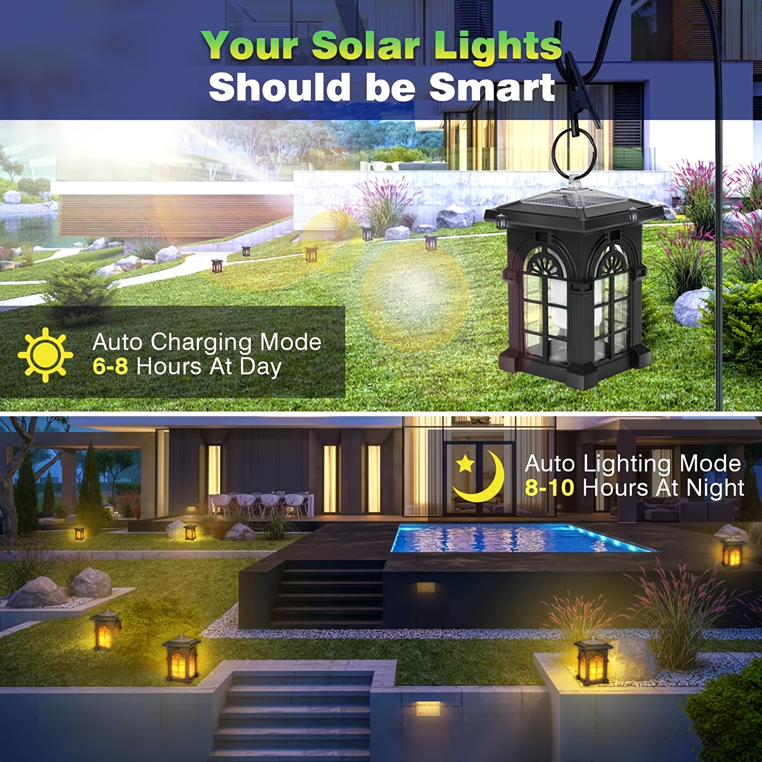 Solar Lantern, IP65 Waterproof Solar Outdoor Lights With Flickering Flame Outdoor Lighting Halloween Decorations