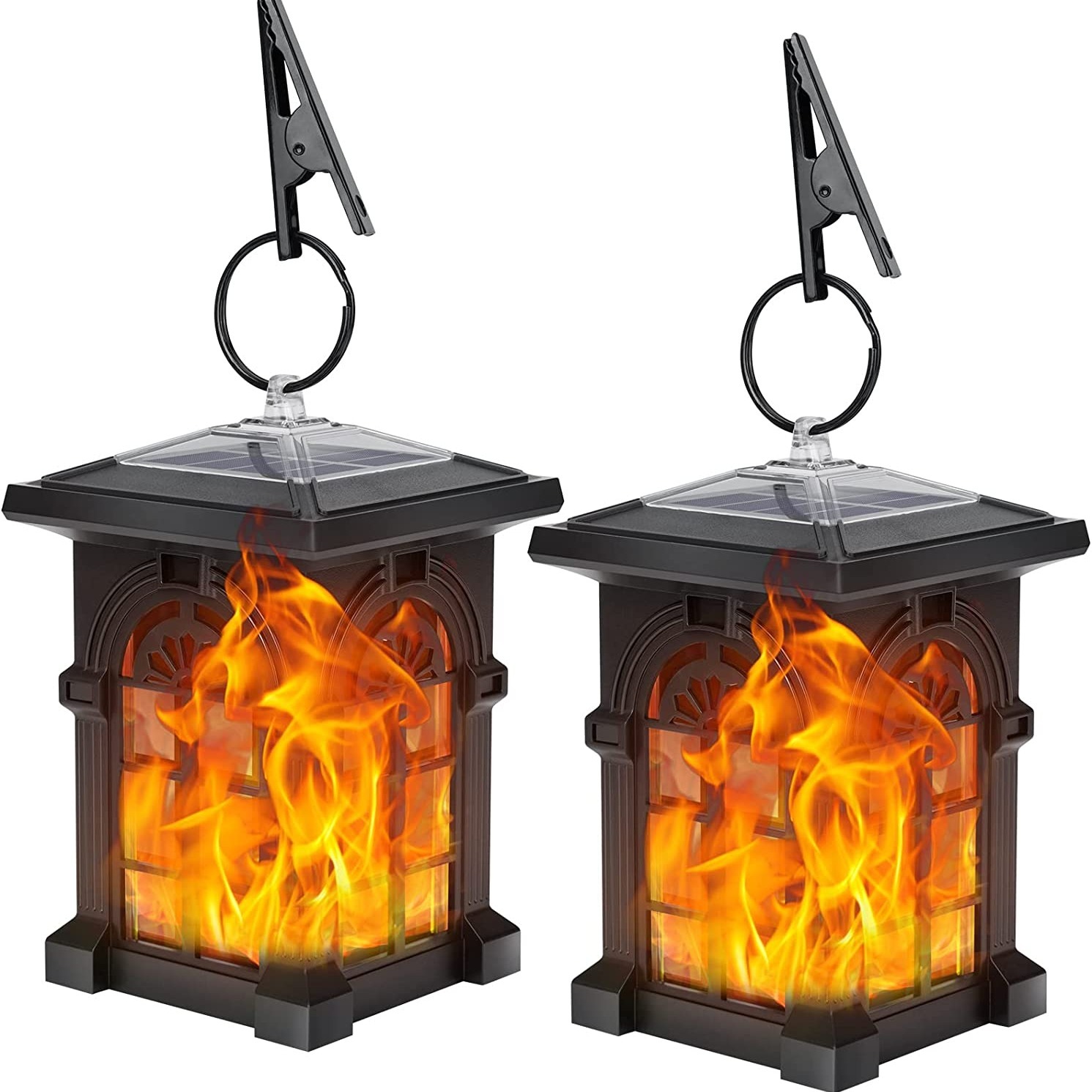 Solar Lantern, IP65 Waterproof Solar Outdoor Lights With Flickering Flame Outdoor Lighting Halloween Decorations