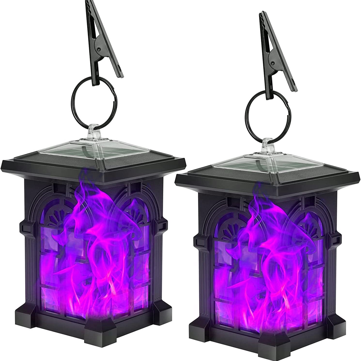 Solar Lantern, IP65 Waterproof Solar Outdoor Lights With Flickering Flame Outdoor Lighting Halloween Decorations