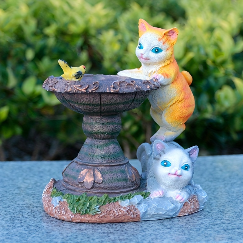 1pc Resin Animal Solar Figurine Lights, Outdoor Solar LED Double Cats Play Fish Decor, Solar Animal Lawn Light Waterproof Solar LED Light Outdoor Decoration, Landscape Lighting & Accessories