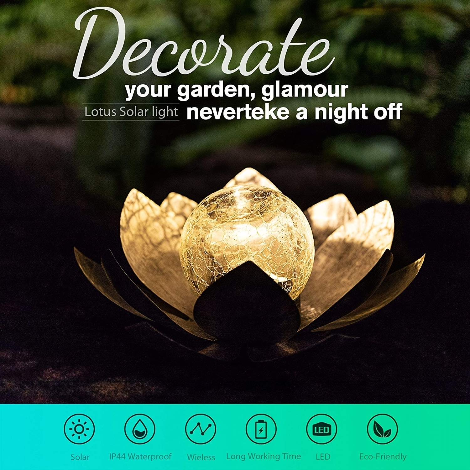 Solar Lights Outdoor Garden, Crackle Globe Glass Lotus Decoration