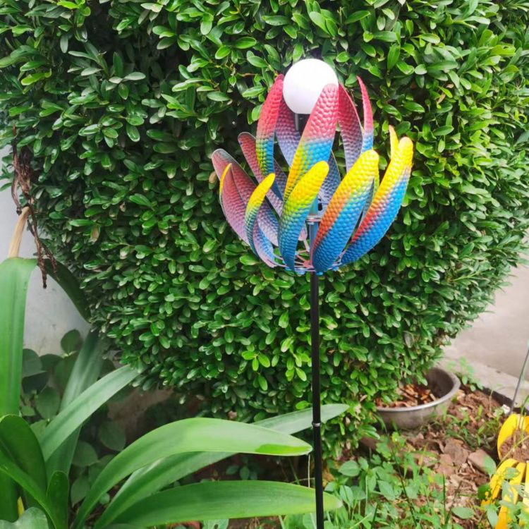 Color Vortex - Metal Windmill with Solar LED Lights