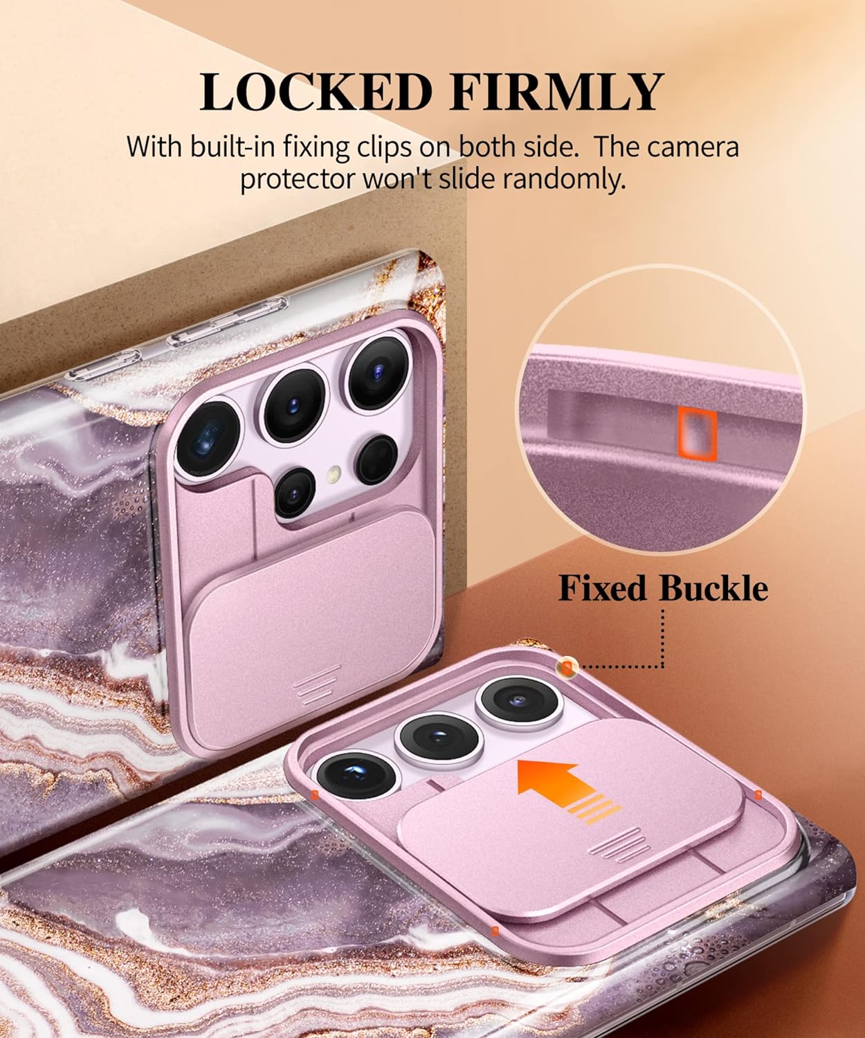 Samsung Galaxy S24 Ultra Case with Slide Camera Cover+Screen Protector, [Military Grade Shockproof] Marble Protective Phone Case for S24 Ultra 5G 6.8"