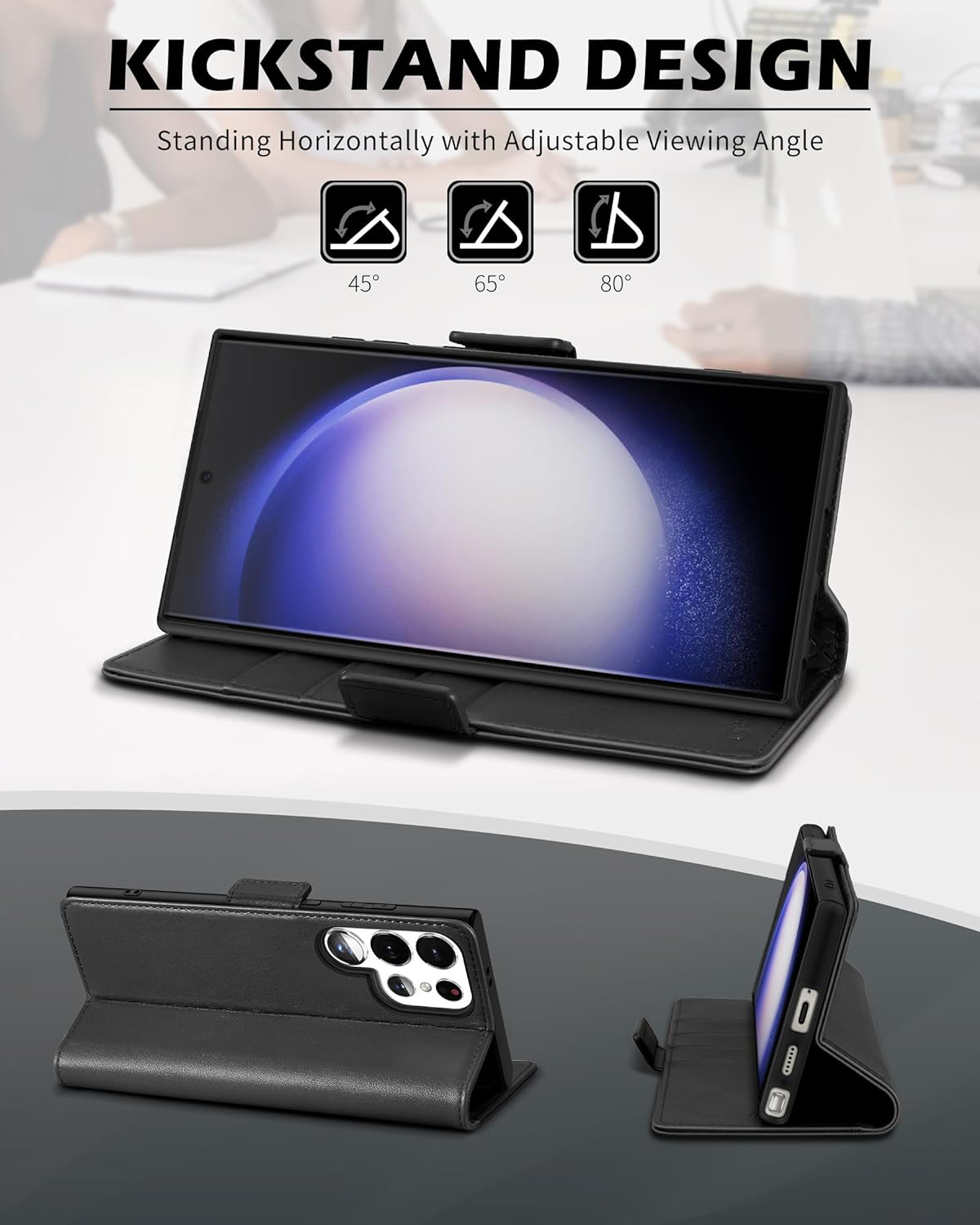 Phone case for Galaxy S24 Ultra 5G 6.8", Genuine Leather S24 Ultra Wallet Folio Case Magnetic Closure RFID Blocking Card Slot Kickstand Protective Case Compatible with Galaxy S24 Ultra 2024