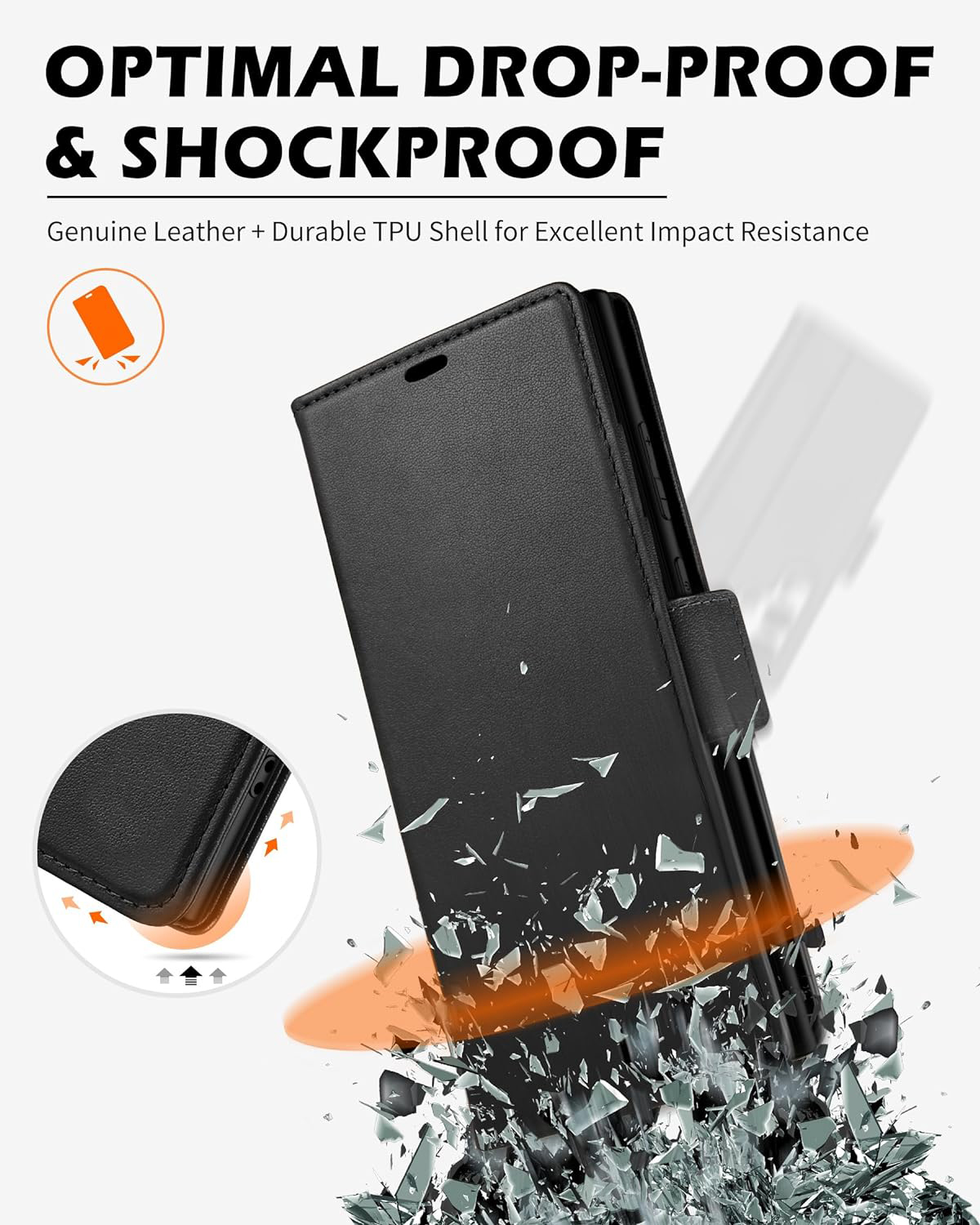 Phone case for Galaxy S24 Ultra 5G 6.8", Genuine Leather S24 Ultra Wallet Folio Case Magnetic Closure RFID Blocking Card Slot Kickstand Protective Case Compatible with Galaxy S24 Ultra 2024