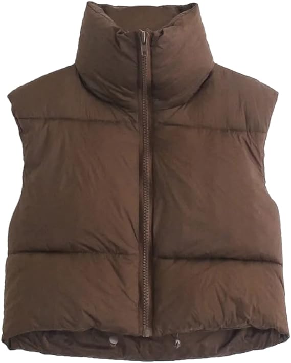 Women's Winter Crop Vest Lightweight Sleeveless Warm Outerwear Puffer Vest Padded Gilet