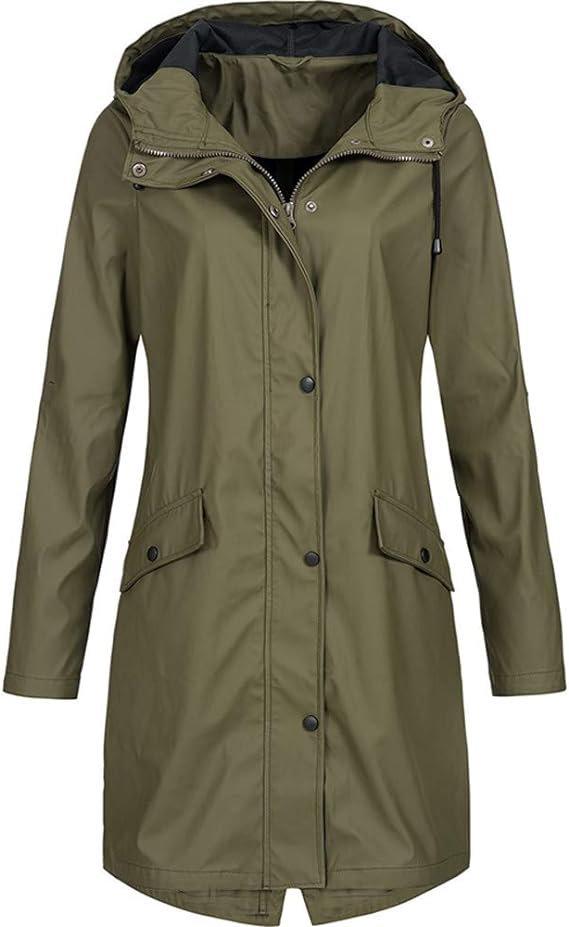 Plus Size Women's Long Hooded Rain Jacket Outdoor Raincoat Windbreaker Waterproof Travel Hiking Jackets Coats