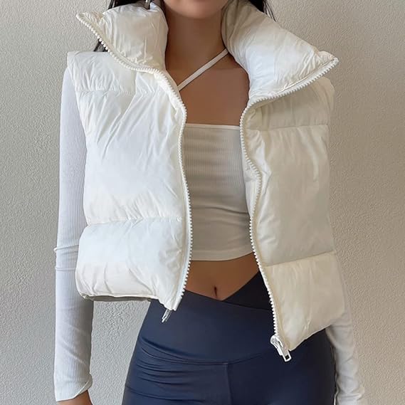 Women's Winter Crop Vest Lightweight Sleeveless Warm Outerwear Puffer Vest Padded Gilet