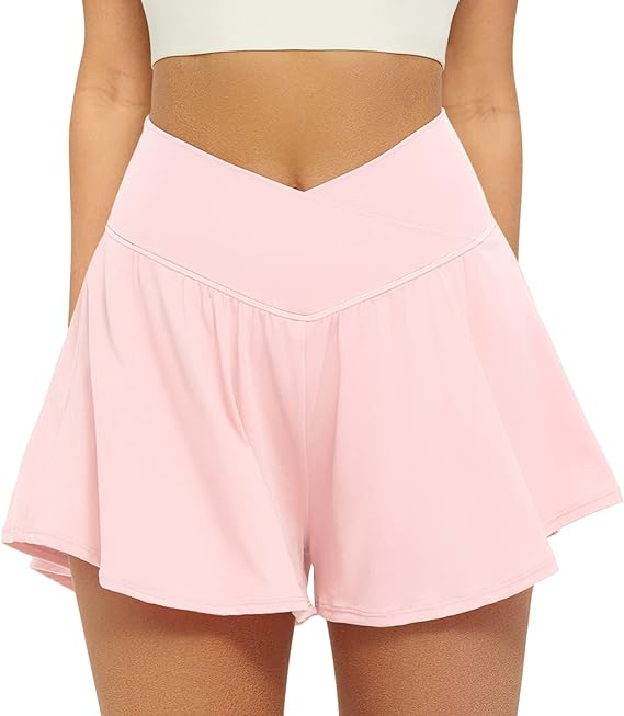 Crossover Athletic Shorts for Women 2 in 1 Flowy Running Shorts with Pockets Spandex Butterfly Workout Tennis Skorts