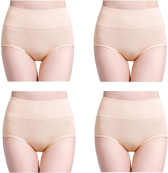 Women's Cotton Underwear High Waisted Ladies Panties Full Coverage Briefs 4 Pack