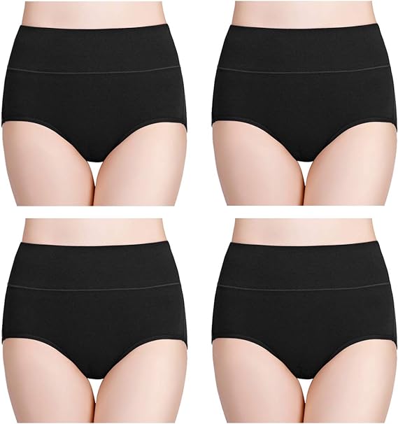 Women's Cotton Underwear High Waisted Ladies Panties Full Coverage Briefs 4 Pack