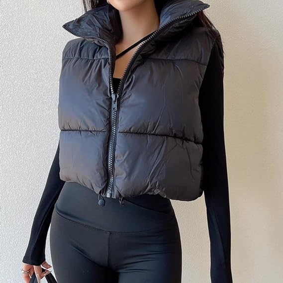Women's Winter Crop Vest Lightweight Sleeveless Warm Outerwear Puffer Vest Padded Gilet