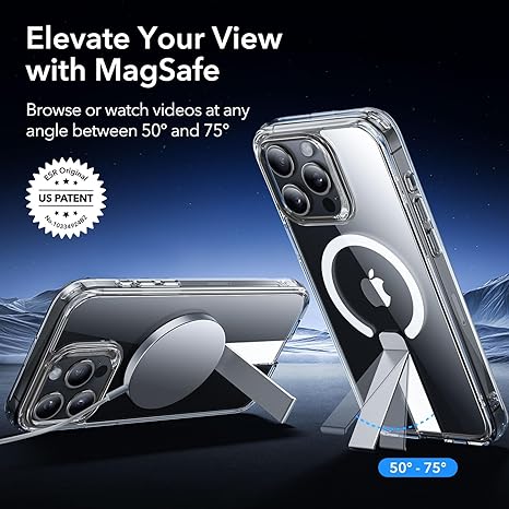 ESR for iPhone 15 Pro Max Case,Compatible with MagSafe,Fully Adjustable Flickstand,Military-Grade Drop Protection,Slim Back Cover with Patented Kickstand, Boost Series, Clear