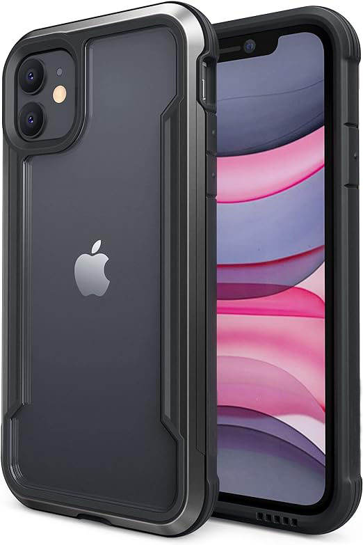 iPhone 11 Case, Shockproof Protective Clear Case, Military 10ft Drop Tested, Durable Aluminum Frame, Anti-Yellowing Technology Case for iPhone 11, Black