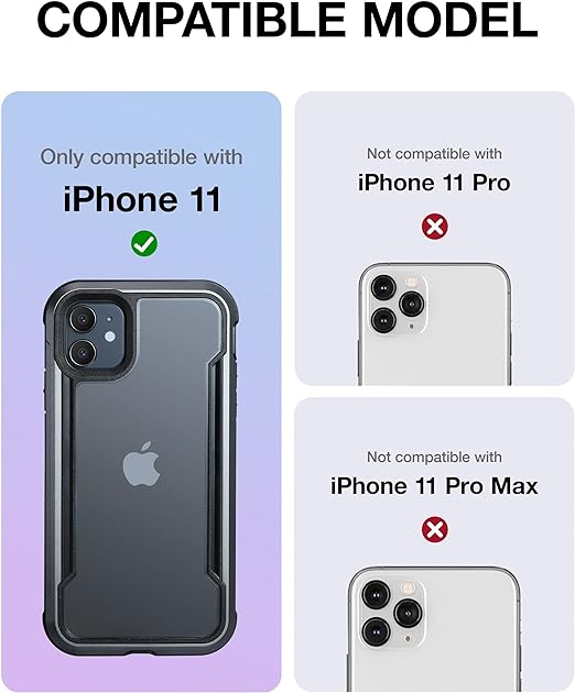 Raptic Shield for iPhone 11 Case, Shockproof Protective Clear Case, Military 10ft Drop Tested, Durable Aluminum Frame, Anti-Yellowing Technology Case for iPhone 11, Black